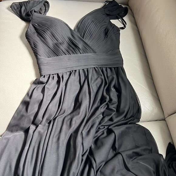 Kleinfeld Sleeveless A-Line/Princess Off The Shoulder Floor Length Dress Black - Picture 16 of 16